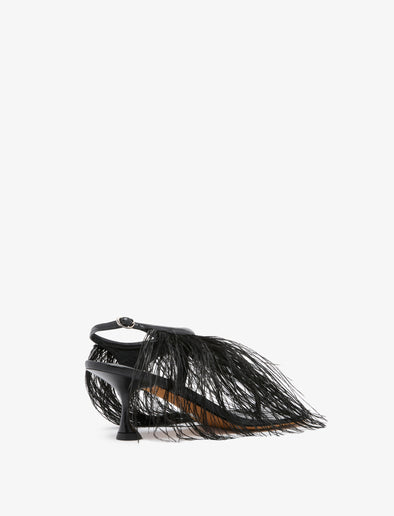 Proenza Schouler Back 3/4 image of Tee Thong Feather Sandals in Slick Nappa in black
