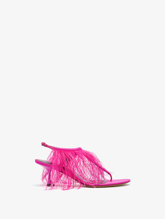 Front image of Tee Thong Feather Sandals in Fuchsia