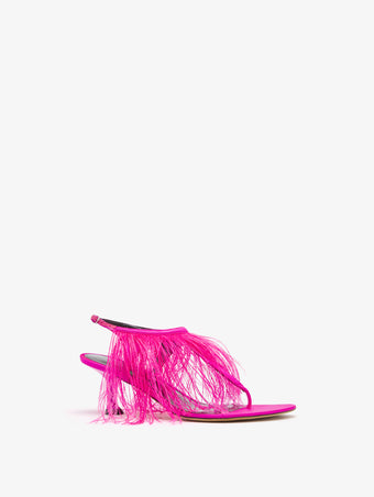 3/4 Front image of Tee Thong Feather Sandals in Fuchsia