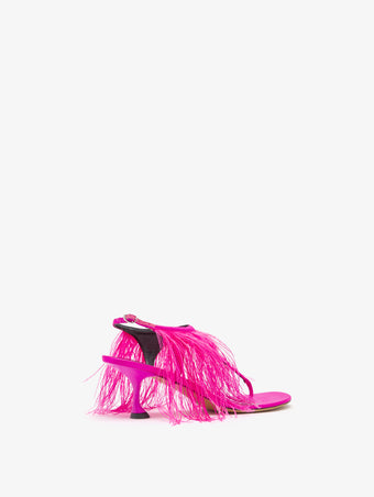 3/4 Back image of Tee Thong Feather Sandals in Fuchsia