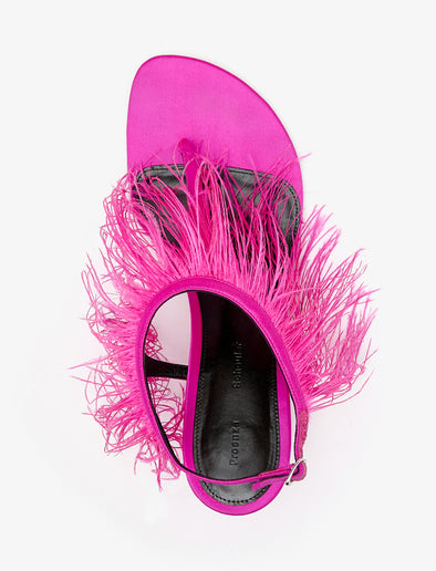 Aerial image of Tee Thong Feather Sandals in Fuchsia