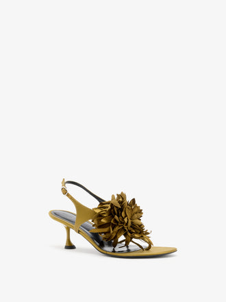 Proenza Schouler 3/4 Front image of Tee Thong Flower Sandals in Satin in Pistachio