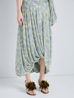 Proenza Schouler Image of model wearing Tee Thong Flower Sandals in Satin in Pistachio