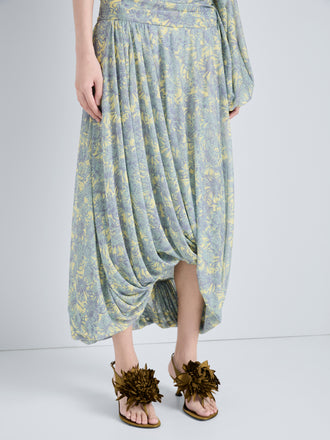 Proenza Schouler Image of model wearing Tee Thong Flower Sandals in Satin in Pistachio