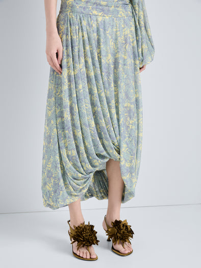 Proenza Schouler Image of model wearing Tee Thong Flower Sandals in Satin in Pistachio