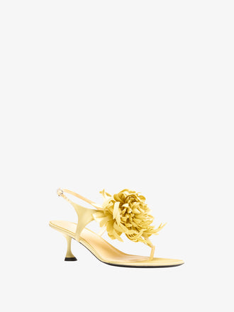 Proenza Schouler 3/4 Front image of Tee Thong Flower Sandals in Satin in Citrus