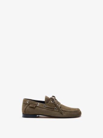 Front image of Deck Shoes in Kidsuede in Moss