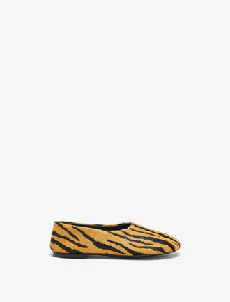 Proenza Schouler side image of Glove Slippers in Haircalf in orange/black