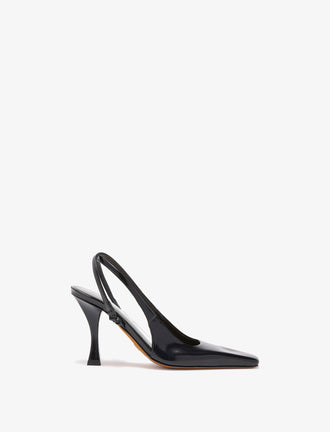 Proenza Schouler Side image of Trap Cross Slingback Pumps in Spazzolato Leather in Black