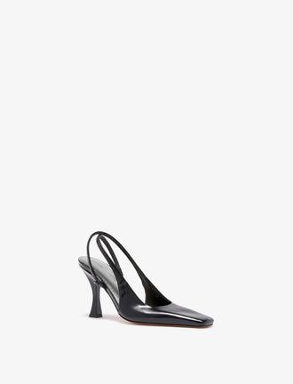 Proenza Schouler Front 3/4 image of Trap Cross Slingback Pumps in Spazzolato Leather in Black