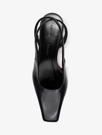 Proenza Schouler Aerial image of Trap Cross Slingback Pumps in Spazzolato Leather in Black