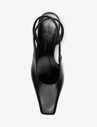 Proenza Schouler Aerial image of Trap Cross Slingback Pumps in Spazzolato Leather in Black
