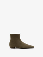 Proenza Schouler Side image of Trap Flat Ankle Boots in Kidsuede in Moss
