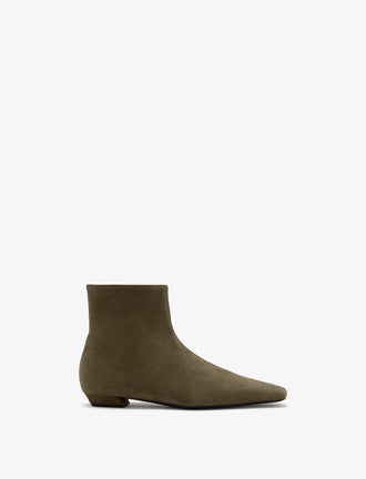 Proenza Schouler Side image of Trap Flat Ankle Boots in Kidsuede in Moss