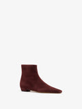 Proenza Schouler 3/4 Front image of Trap Flat Ankle Boots in Kidsuede in Merlot