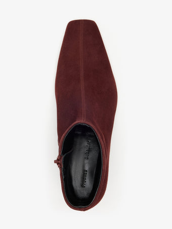 Proenza Schouler Aerial image of Trap Flat Ankle Boots in Kidsuede in Merlot
