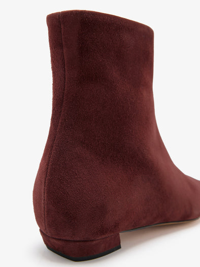 Proenza Schouler Detail image of Trap Flat Ankle Boots in Kidsuede in Merlot