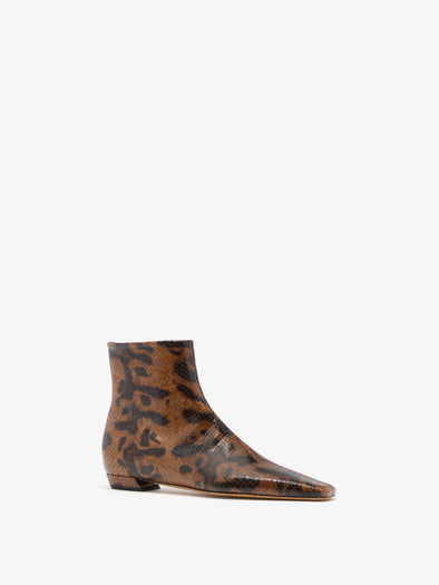 Proenza Schouler 3/4 Front image of Trap Flat Ankle Boots In Embossed Python in Ochre Multi