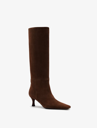 Proenza Schouler 3/4 Front image of Trap Boots in Kidsuede in Chocolate