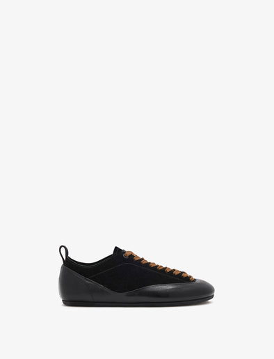 Proenza Schouler side image of Arcadia Sneakers in black with tan laces