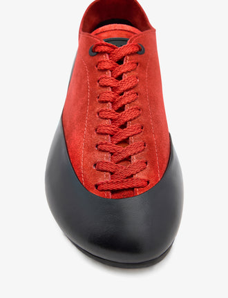 Proenza Schouler aerial image of Arcadia Sneakers in red with red laces