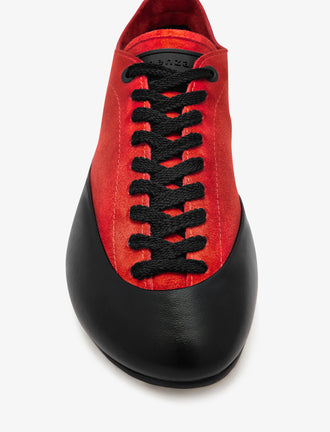 Proenza Schouler aerial image of Arcadia Sneakers in red with black laces