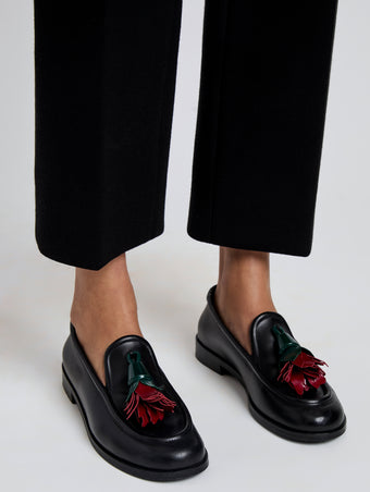 Proenza Schouler Image of modeling wearing Albers Loafers In Box Calf in Black, red