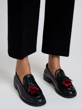 Proenza Schouler Image of modeling wearing Albers Loafers In Box Calf in Black, red