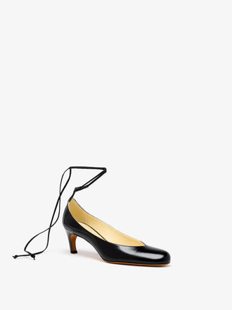 Proenza Schouler 3/4 Front image of Uma Tie Pumps In Slick Calf in Black