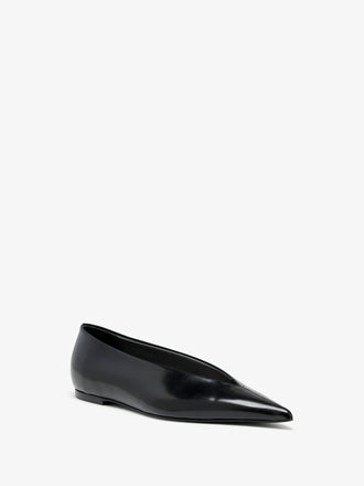 Proenza Schouler 3/4 Front image of Slash Flats in Polished Calf in Black