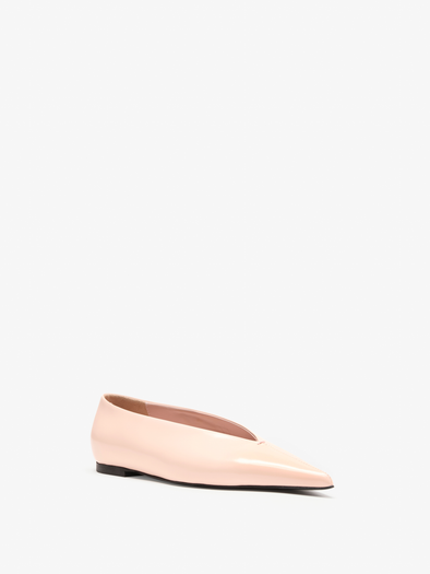 Proenza Schouler 3/4 Front image of Slash Flats in Polished Calf in Petal