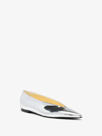 Proenza Schouler 3/4 Front image of Slash Flats in Mirrored Metallic in Silver