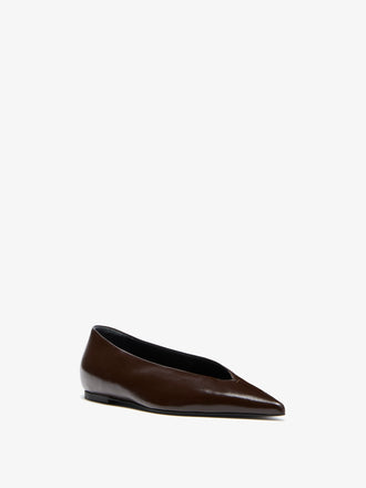 Proenza Schouler 3/4 Front image of Slash Flats in Slick Nappa in Chocolate