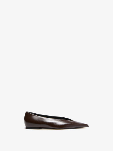 Proenza Schouler Front image of Slash Flats in Slick Nappa in Chocolate