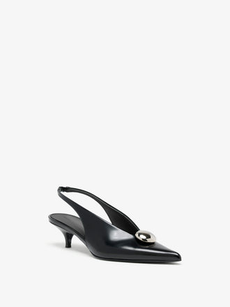 Proenza Schouler 3/4 Front image of Dome Slash Slingbacks in Polished Calf in Black