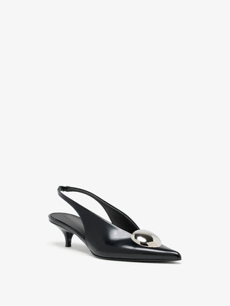 Proenza Schouler 3/4 Front image of Dome Slash Slingbacks in Polished Calf in Black