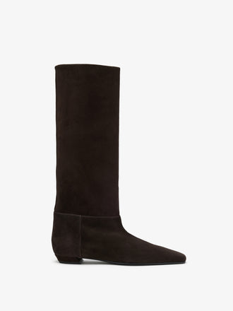 Proenza Schouler Front image of Trap Flat Boots in Kidsuede in Chocolate