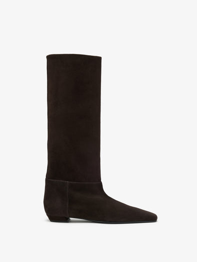 Proenza Schouler Front image of Trap Flat Boots in Kidsuede in Chocolate
