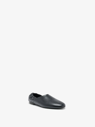 Proenza Schouler 3/4 Front image of Ruched Tee Slippers In Slick Calf in Black