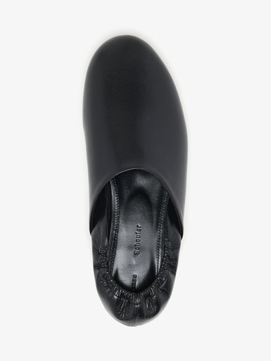 Proenza Schouler Aerial image of Ruched Tee Slippers In Slick Calf in Black