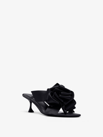 Proenza Schouler 3/4 Front image of Tee Souvenir Sandals in Satin in Black