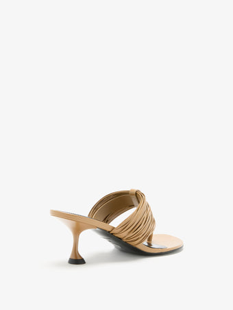3/4 Back image of Cable T Strap Sandals in Khaki