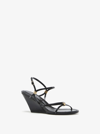 3/4 Front image of Coil Wedge Sandals in Black