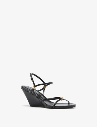 3/4 Front image of Coil Wedge Sandals in Black