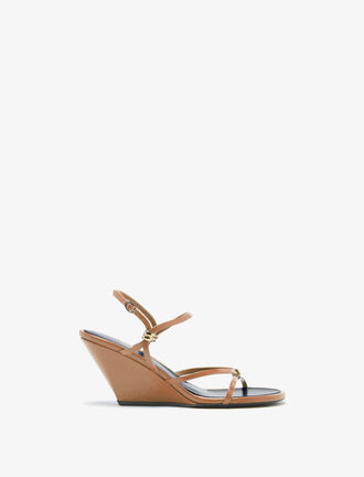 Proenza Schouler side image of Coil Wedge Sandals in Slick Nappa in camel