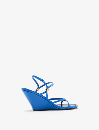 3/4 Back image of Coil Wedge Sandals in Azure Blue