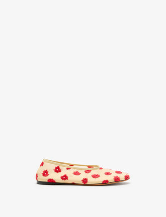 Proenza Schouler Side image of Tee Embroidered Slippers in Stretch Mesh in nude/red