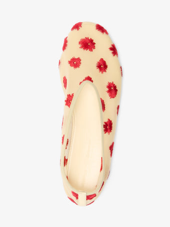 Proenza Schouler Aerial image of Tee Embroidered Slippers in Stretch Mesh in nude/red
