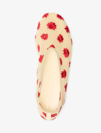 Proenza Schouler Aerial image of Tee Embroidered Slippers in Stretch Mesh in nude/red