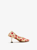Proenza Schouler Back 3/4 image of Tee Embroidered Pumps in Stretch Mesh in nude/red